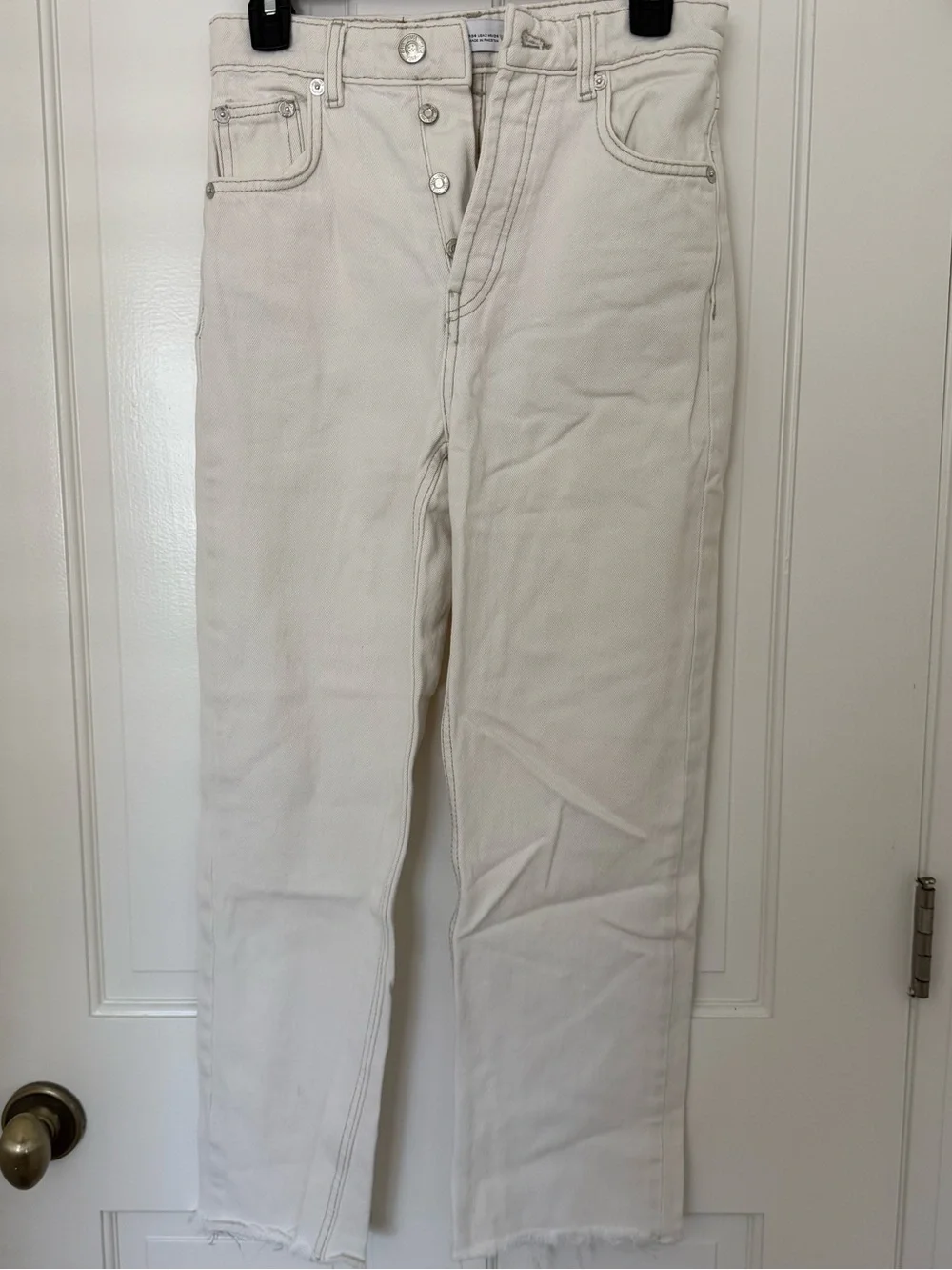 Zara Off-White Ankle Crop Button-Fly Jeans